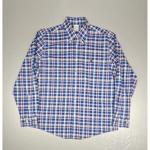 Brooks Brothers Button Down Shirt Mens Large Regent Fit Blue Pink Plaid Casual